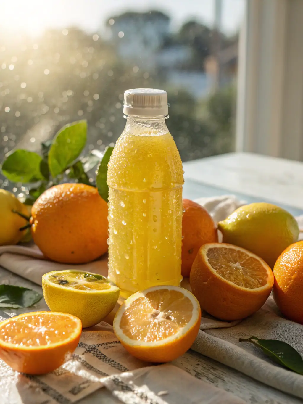 A vibrant image of a glass of JuiceVibe orange juice, showcasing the natural color and freshness of the fruit, used to promote the health benefits of Vitamin C.